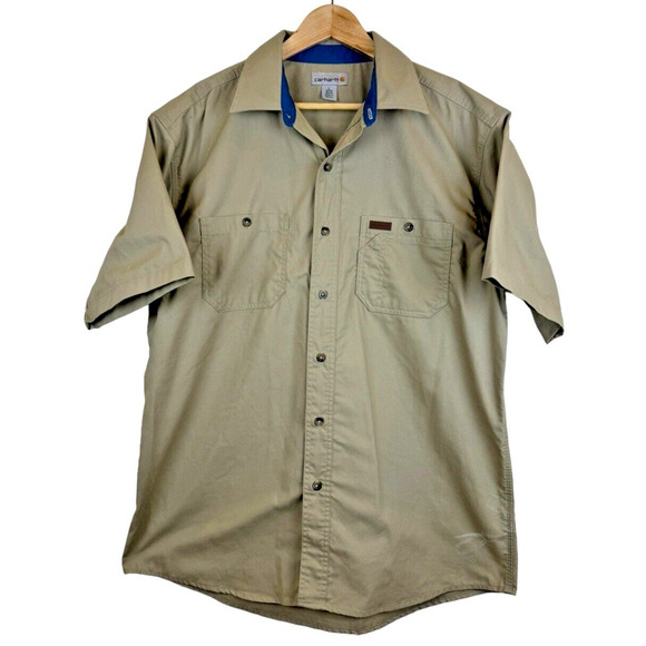 Carhartt Khaki Men's Size L Short Sleeve Cotton/Poly Blend Button Up Rental *SEE - Picture 1 of 9